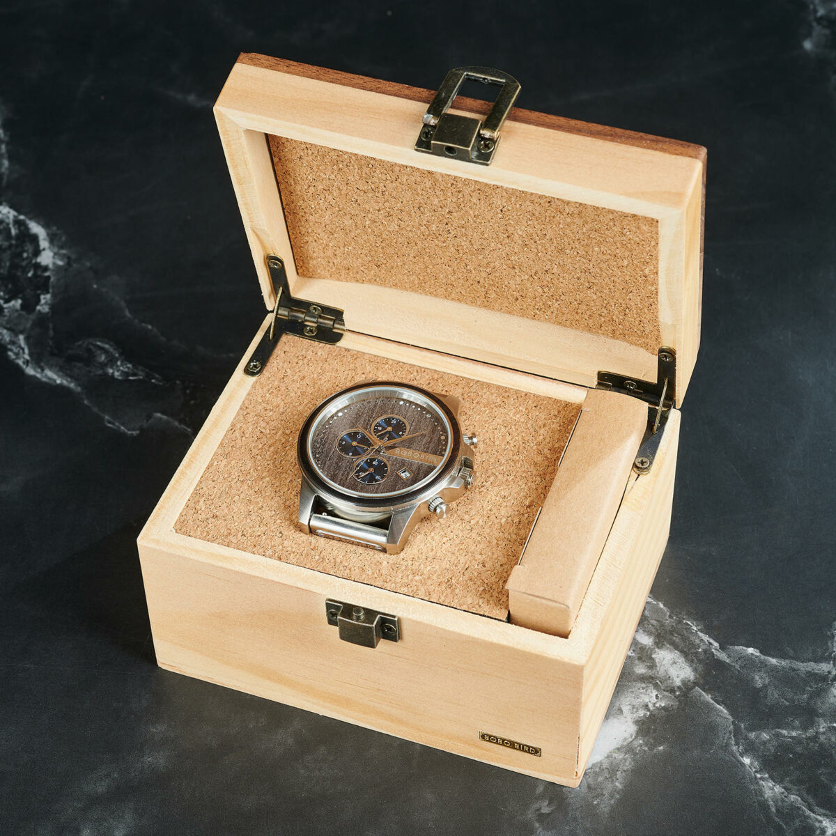 Klassische Holz Uhr aus Ebenholz – Kalender, Dual Time, Edelstahl, 45 mm, limitierte Edition