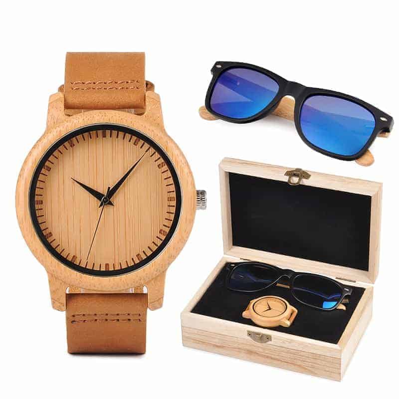 Bambus Herren Uhr Holz Sonnenbrillen Set Geschenkbox – A09