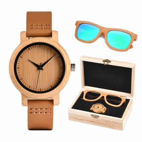 Bambus Herren Uhr Holz Sonnenbrillen Set Geschenkbox – A09-3